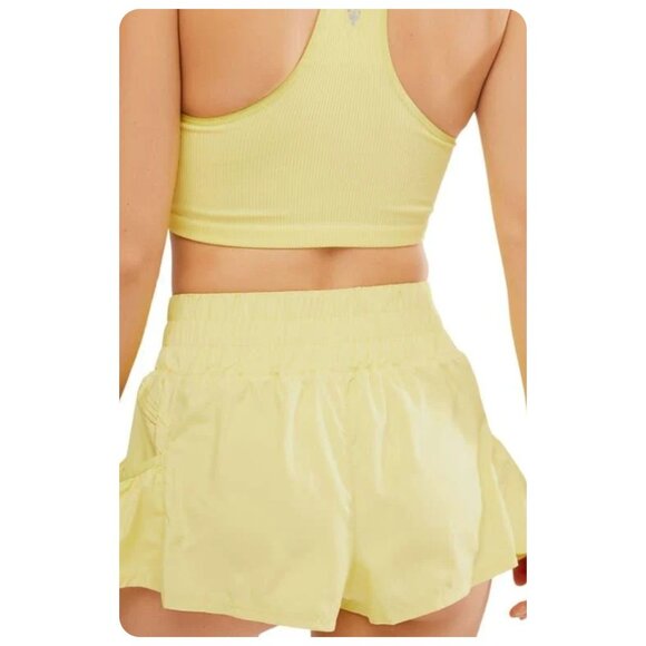 Free People Movement Light Yellow Get Your Flirt On Shorts sz L - Picture 2 of 8